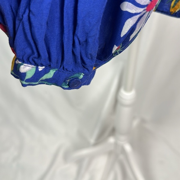 Old navy Royal blue floral print split neck top with long sleeves. - Picture 7 of 12